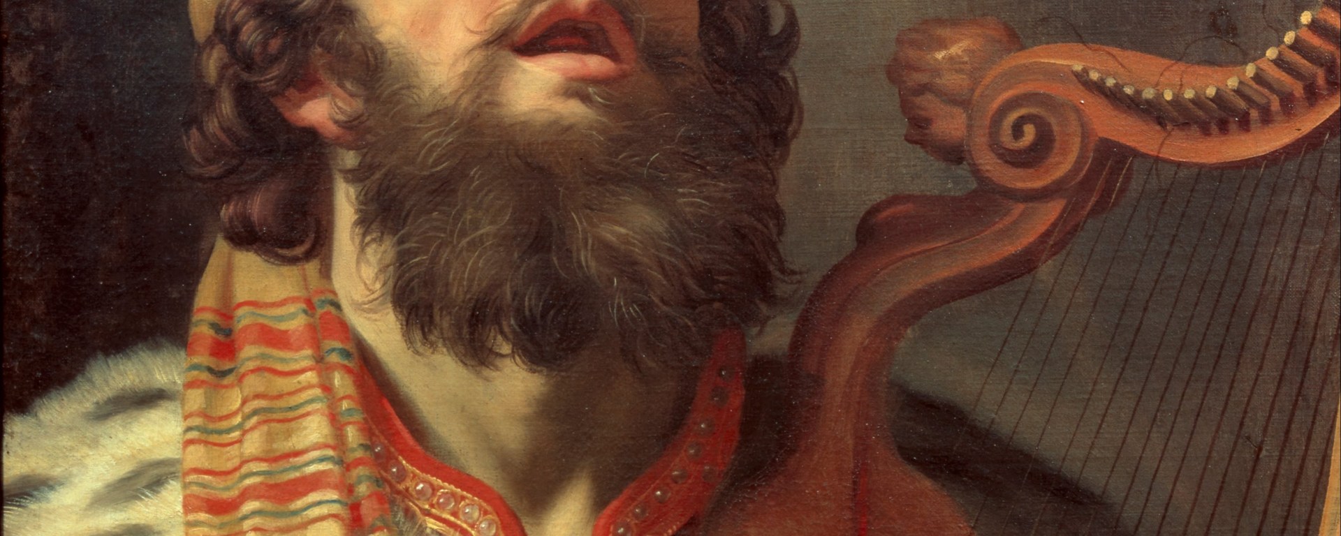 Le roi David jouant de la harpe. Peinture Gerard van Honthorst 1592-1656. Musée d'Utrecht, Pays-Bas