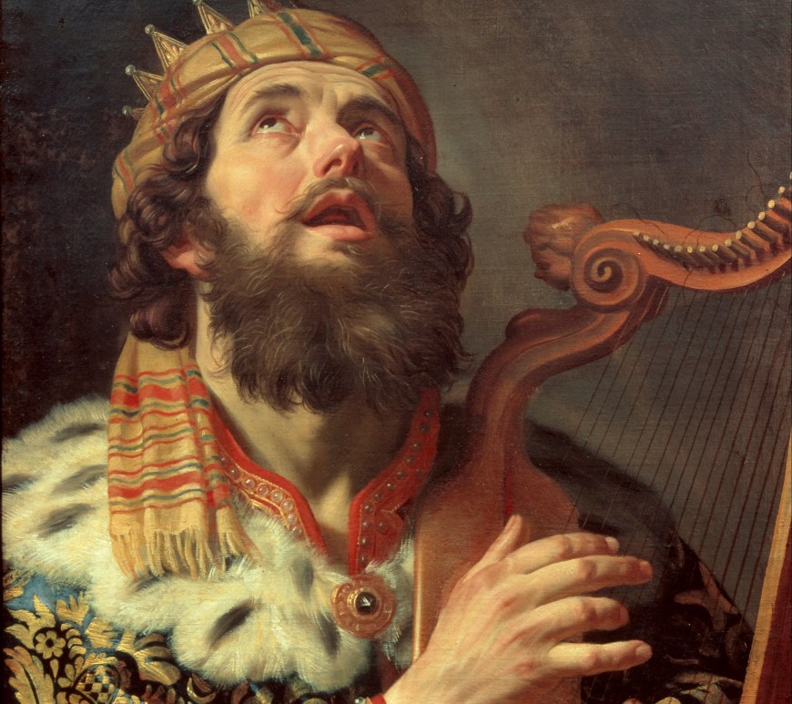 Le roi David jouant de la harpe. Peinture Gerard van Honthorst 1592-1656. Musée d'Utrecht, Pays-Bas